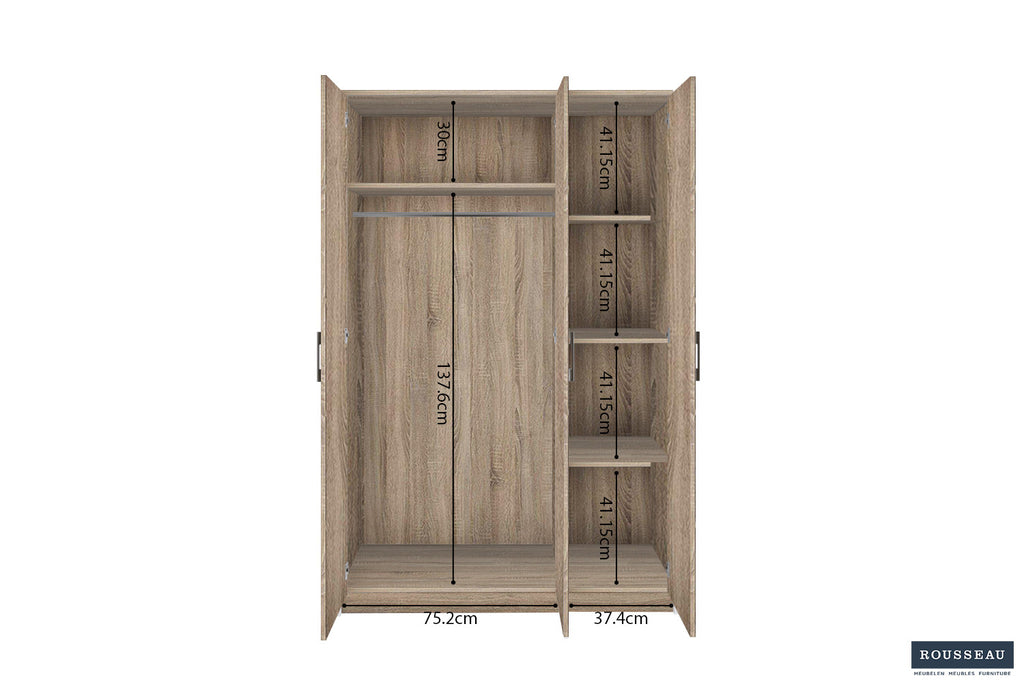 Kledingkast 'Ray' 3 Deuren Sonoma