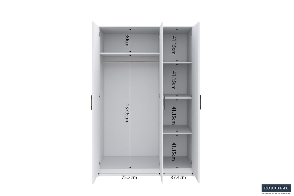 Kledingkast 'Ray' 3 Deuren Wit