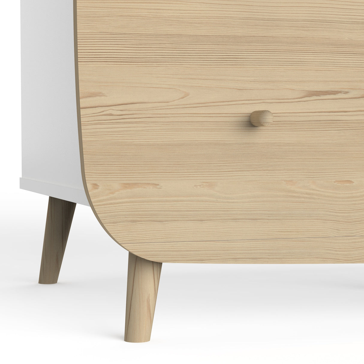 Commode Firmiana Wit, een stijlvolle houten ladekast met ruime opbergruimte, ontworpen voor functionaliteit en elegantie in de babykamer.