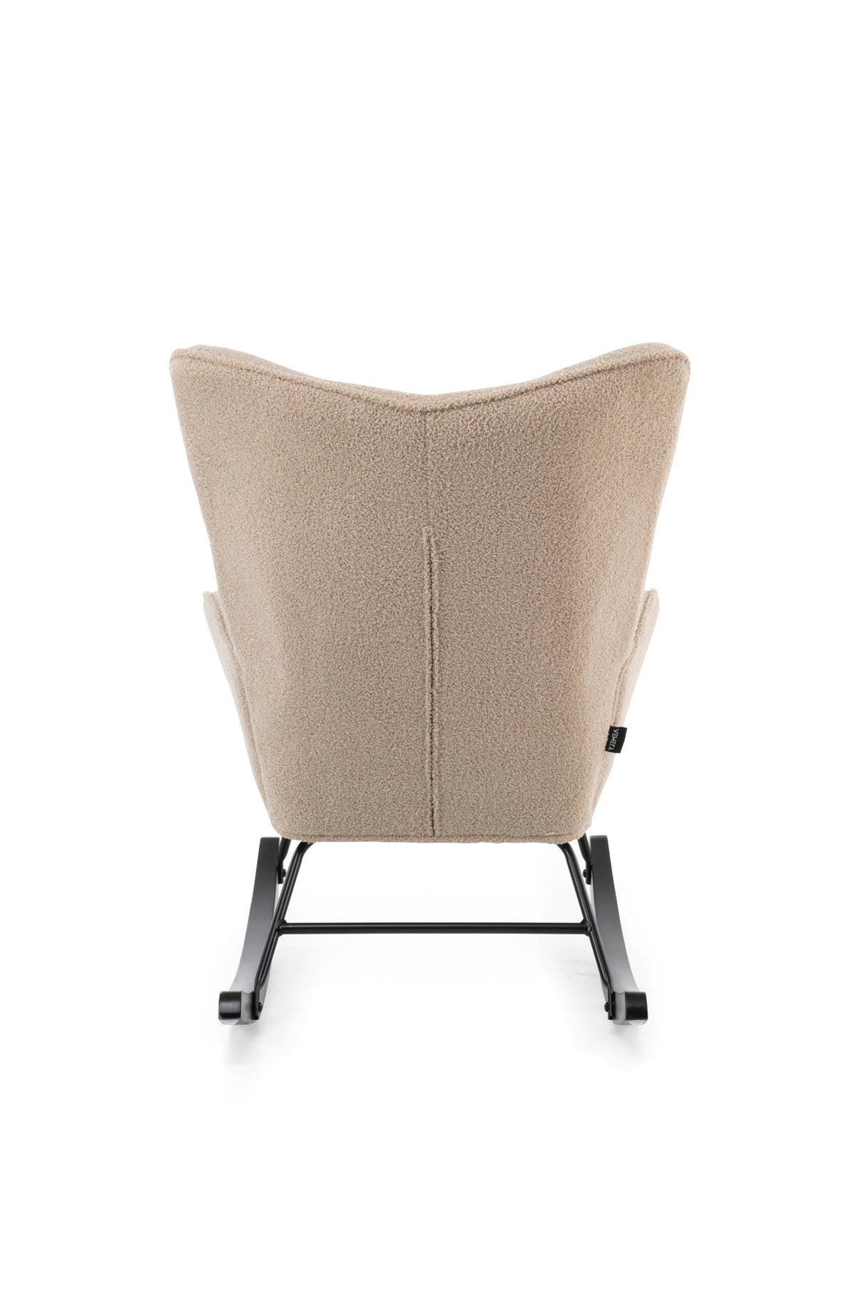 Aemely® Schommelstoel 'Mama' met beige teddybekleding en zwart houten frame, ideaal voor comfort in de woonkamer of babykamer.