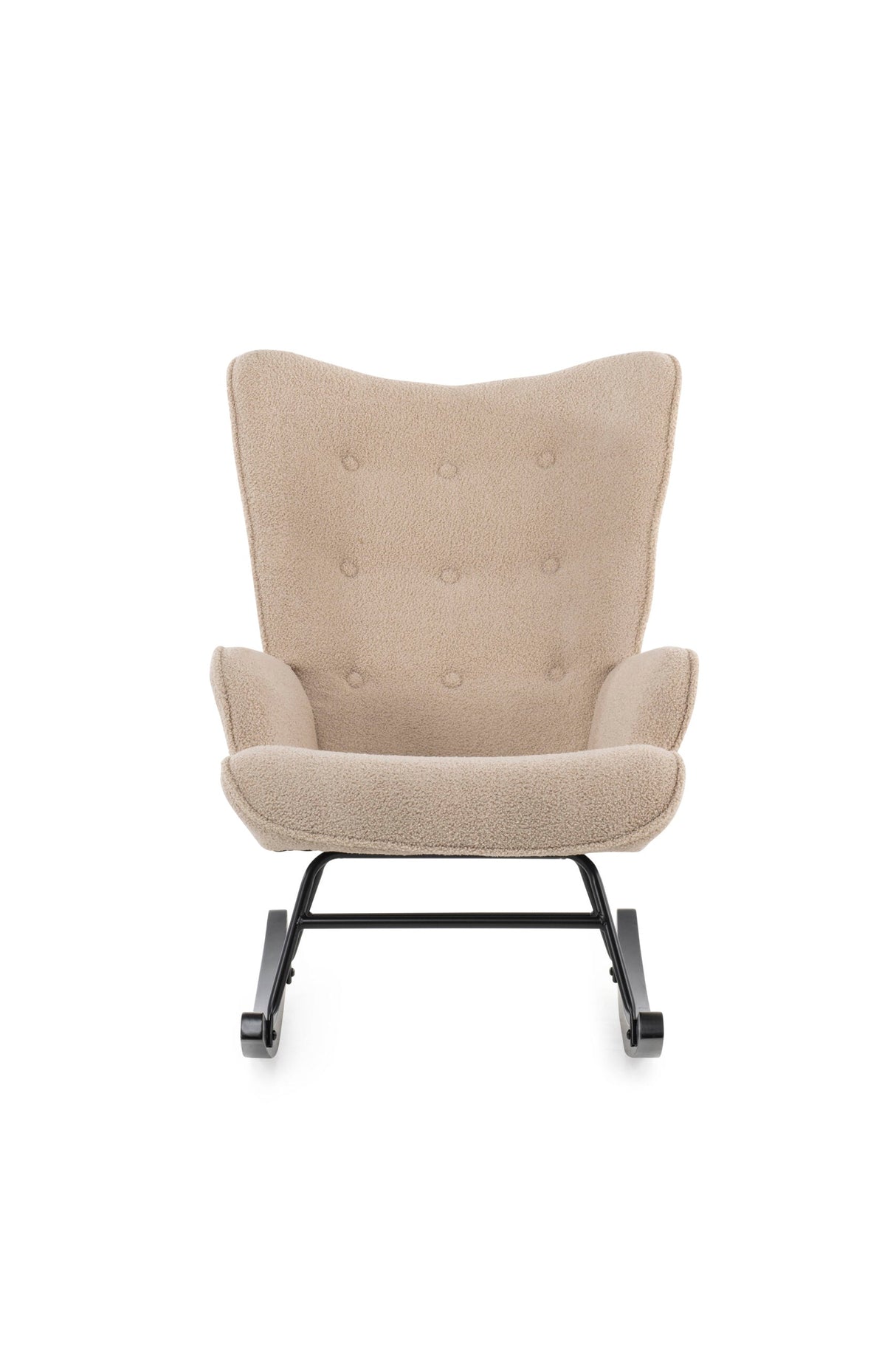 Aemely® Schommelstoel 'Mama' met zwarte poten, bekleed met beige teddystof, perfect voor comfort in de babykamer of woonkamer.