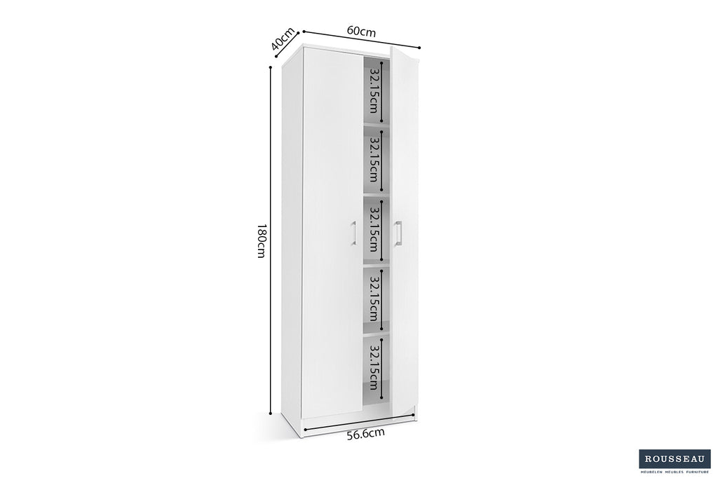 Opbergkast 'Ray' 2 deuren en 4 legplanken Wit