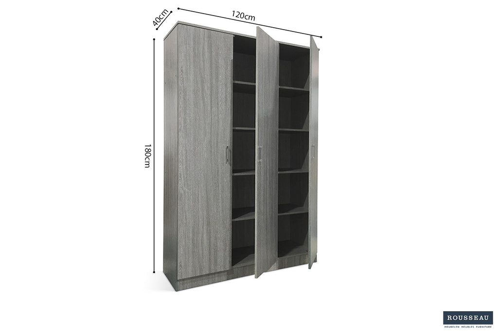 Opbergkast 'Ray' 3 deuren en 4 legplanken Grijze Eik