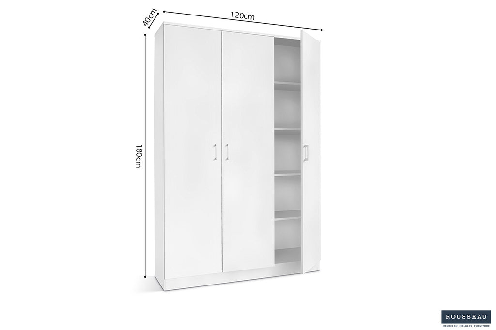 Opbergkast 'Ray' 3 deuren en 4 legplanken Wit