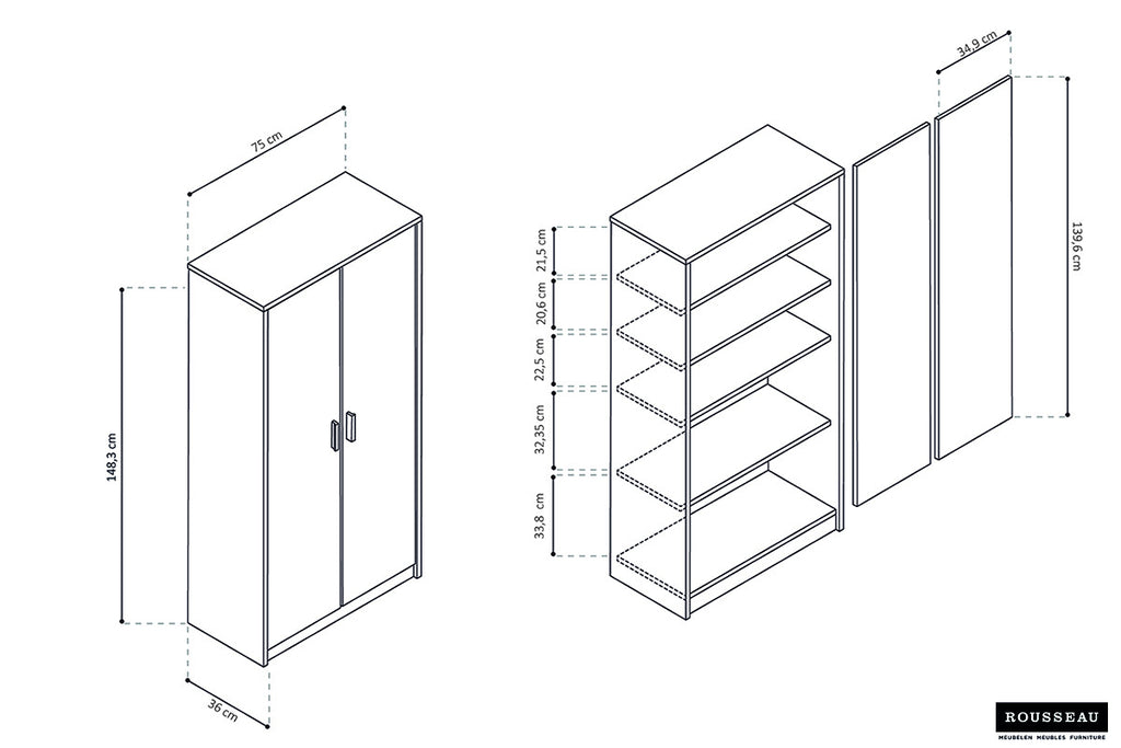 Opbergkast 'Space' 2 deuren en 4 legplanken Sonoma