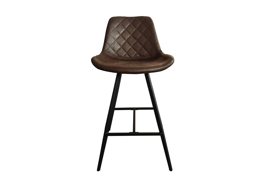 Barkruk 'Palmas' PU Donkerbruin, een stijlvolle barkruk met zwart metalen poten en vintage PU bekleding. Perfect voor elke ruimte in je huis.