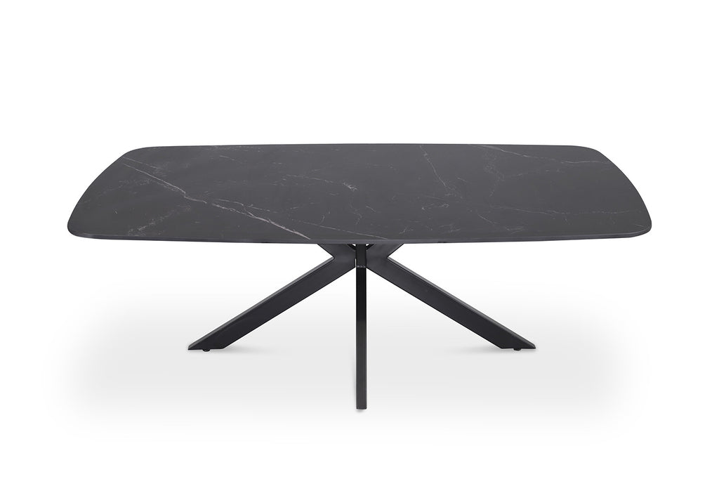 Salontafel 'Apollo' 130 cm, ovaal design met zwart stenen blad en metalen structuur, geschikt voor moderne interieurs.