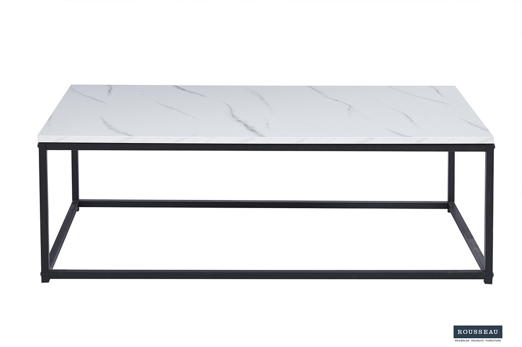 Salontafel 'Dallas' Decor Marmer Wit met zwart metalen poten, geschikt voor elke woonruimte, van de online meubelwinkel Furndaily.