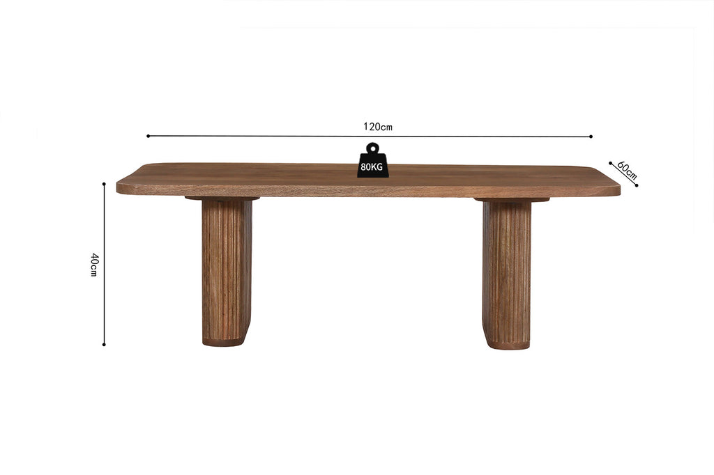 Salontafel 'Jean' van lichtbruin Mango hout, met de afmetingen en maximum belasting