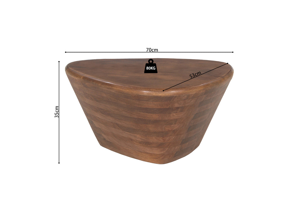 Salontafel 'Matteo' van massief Mango hout, lichtbruin, met duidelijke afmetingen, ideaal voor elke ruimte in huis.