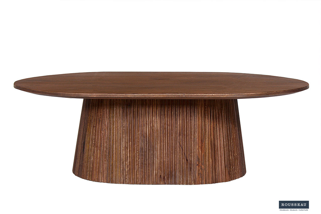 Salontafel 'Miguel' 120 cm, ovaal, massief mango hout, lichtbruin. Elegante houten tafel, ideaal voor elke woonkamerinrichting.
