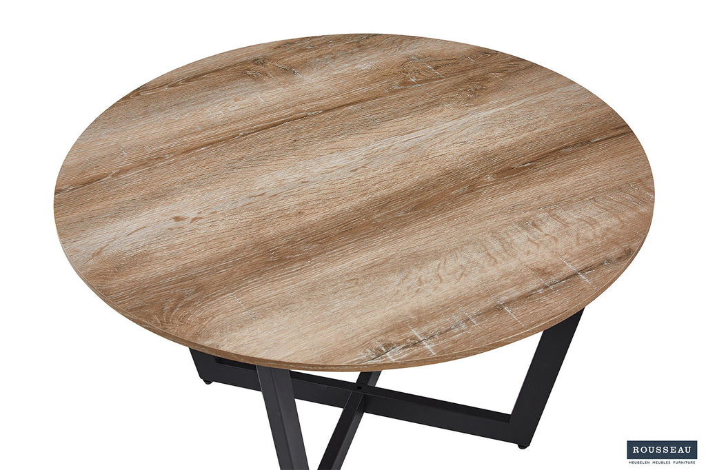 Salontafel 'Paso 3' Decor Oude Eik, een ronde houten tafel met zwart onderstel, ideaal voor elke woonruimte.