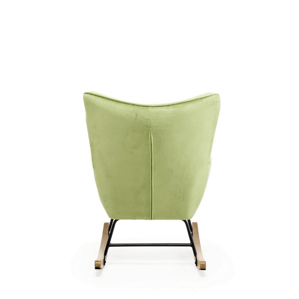 Aemely® Schommelstoel 'Steerne' in Dino Groen Velvet met beukenhouten poten en zwart metalen frame, ideaal voor comfort in elke kamer.