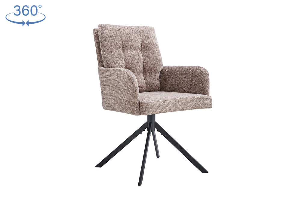 Stoel 'Granada', draaibaar, metaal en stoffen bekleding, inclusief armleuningen. Geschikt voor thuisgebruik, geleverd in sets van twee.