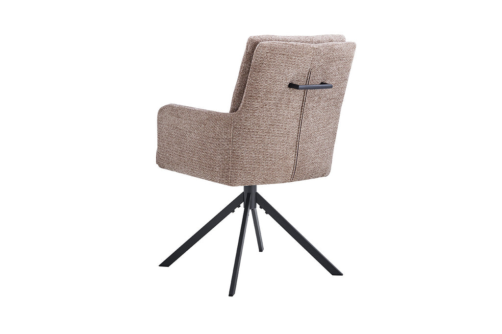 Stoel 'Granada' met zwart metalen basis en stoffen bekleding, draaibaar, geschikt voor elke woonruimte. Verpakt per twee, passend bij Furndaily's veelzijdige meubelassortiment.