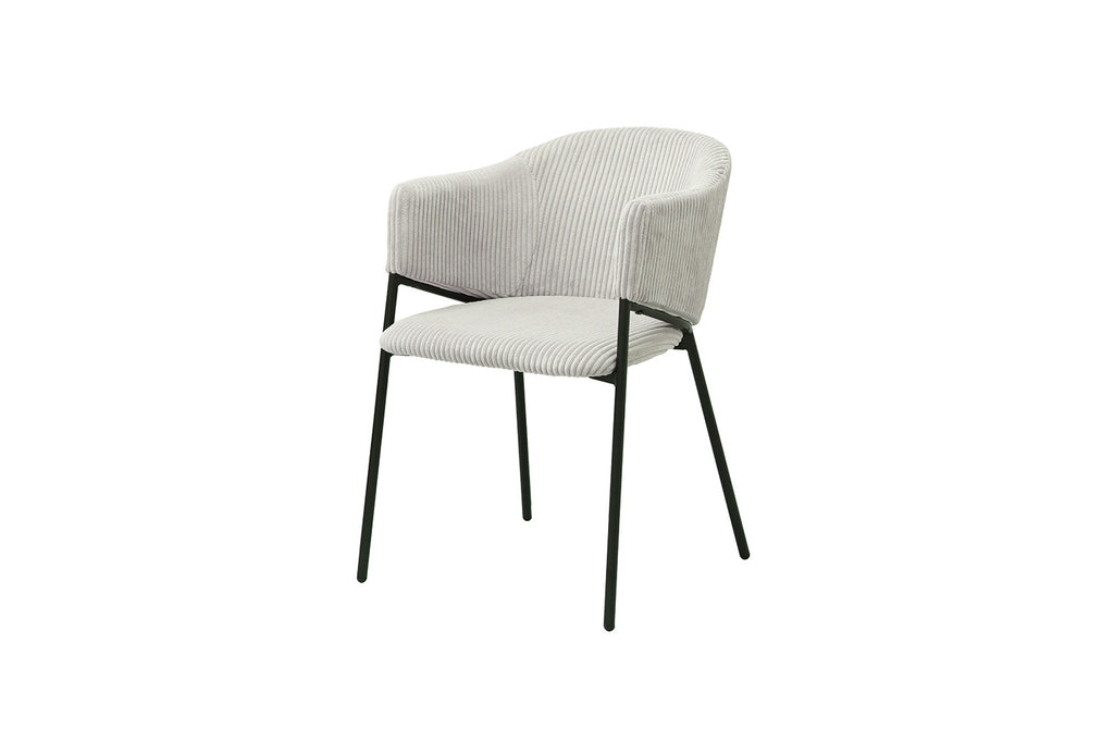 Stoel 'Hugo' Corduroy Lichtgrijs met zwarte metalen poten, modern design, verkrijgbaar per twee in doos, ideaal voor elke woonruimte.