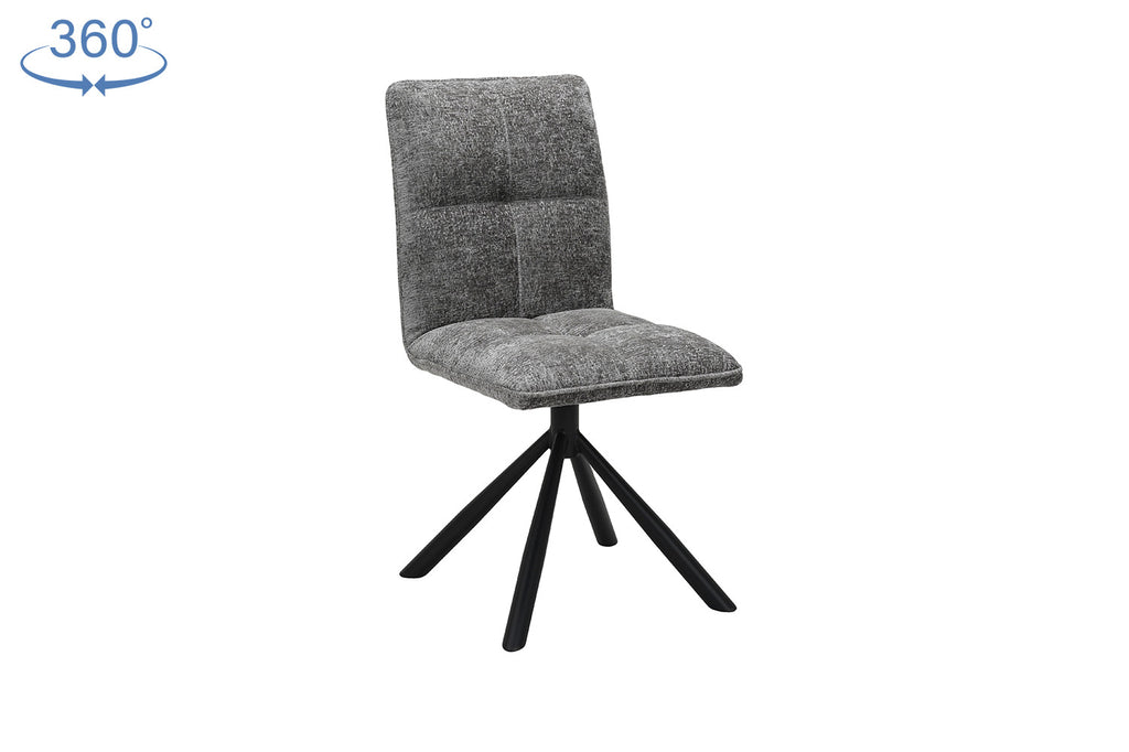 Stoel 'Jack' Draaibaar tot 0 Stof Grijs met zwarte poten, set van 2. Ideaal voor moderne interieurs, aangeboden door Furndaily.