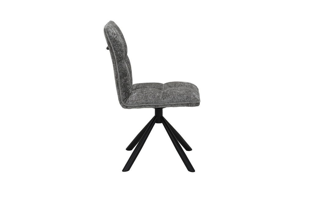 Stoel 'Jack' Draaibaar tot 0 Stof Grijs, een grijze stoel met zwarte poten, verkrijgbaar bij Furndaily.