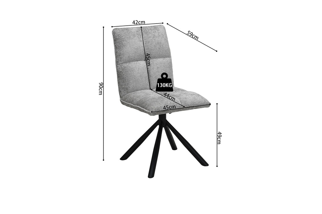 Stoel 'Jack' Draaibaar tot 0 Stof Lichtgrijs, getoond in een schets als een grijze stoel met afmetingen, geschikt voor elke woningruimte.