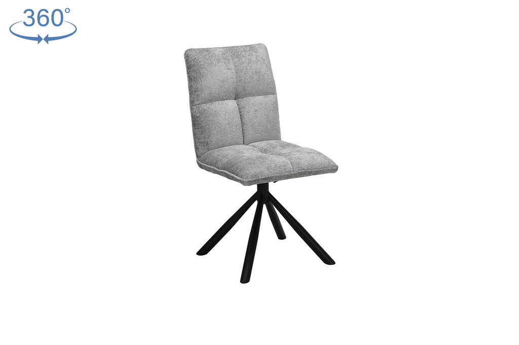 Stoel 'Jack' draaibaar, lichtgrijs met zwarte poten, bekleding stof. Verkocht per twee, ideaal voor een moderne woonruimte.