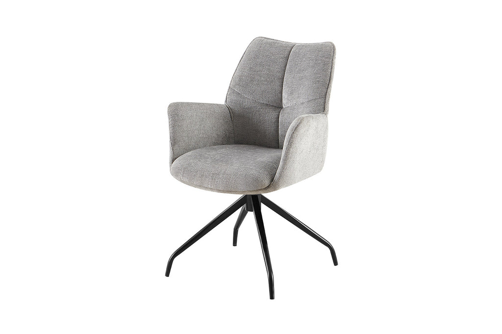 Stoel 'Lamor' met zwarte poten en armleuningen, draaibaar tot 0, bekleed met Stof Davis Perfect Harmony 85 Grijs, verkrijgbaar in sets van twee.