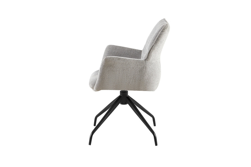 Stoel 'Lamor' met witte zitting, zwarte poten. Draaibaar ontwerp, stof Davis Perfect Harmony 85 Grijs. Geschikt voor moderne interieurs, verkocht per twee.