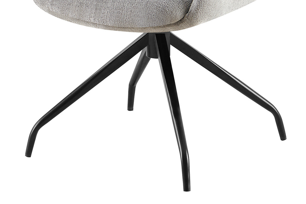Stoel 'Lamor' Draaibaar met grijze stof Davis Perfect Harmony, close-up van de stoelbekleding en metalen poten, passend bij Furndaily's veelzijdige meubelassortiment.