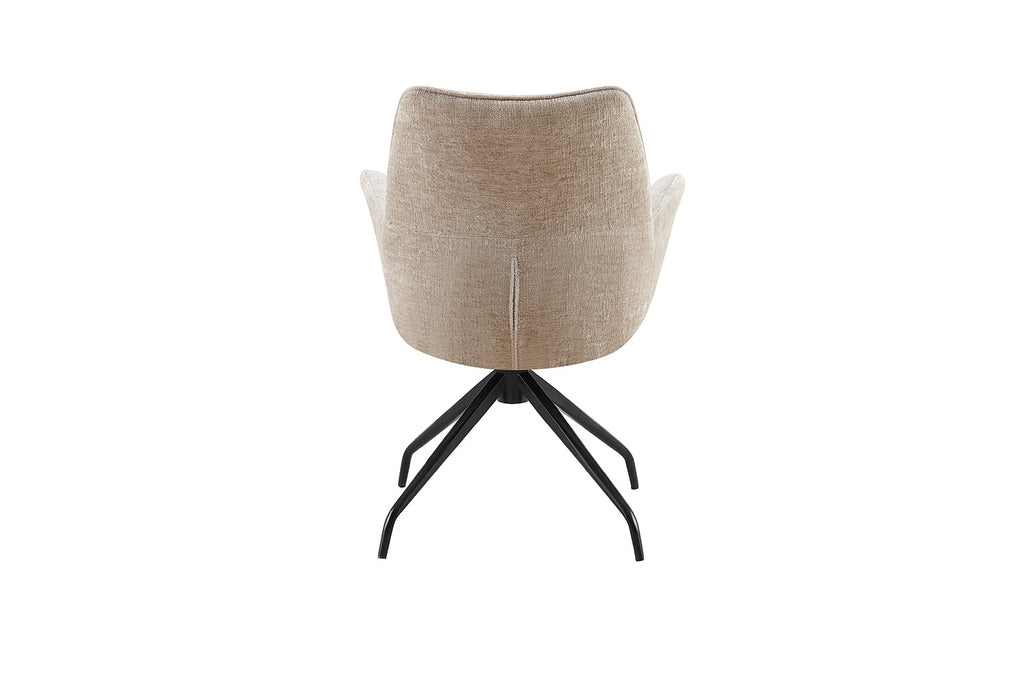 Stoel 'Lamor' Draaibaar met metalen poten en stoffen bekleding, model Davis Perfect Harmony 04 Zand, close-up van de zitting.