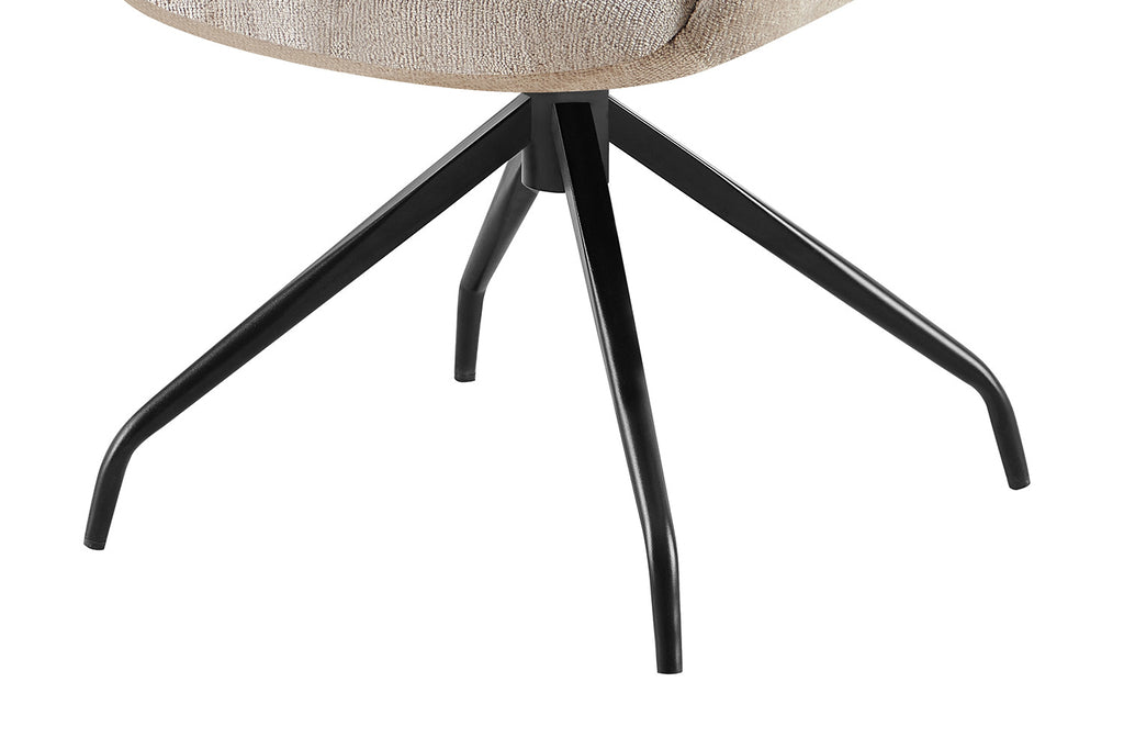 Stoel 'Lamor' Draaibaar met metalen poten en stofbekleding, close-up van stoel detail, aangeboden door Furndaily, geschikt voor elke woonruimte.