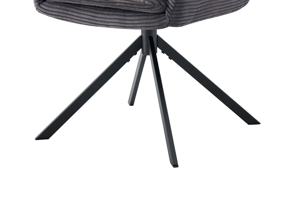 Draaibare stoel 'Luna' met metalen poten en corduroy bekleding, grijs, close-up weergave. Verpakt per twee, perfect voor elke woonruimte.