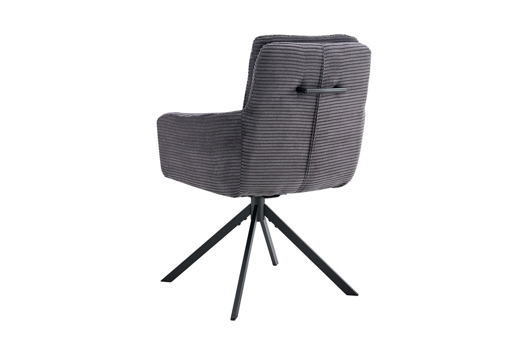 Stoel 'Luna' Draaibaar tot 0 Corduroy Fabb Hyper 16 Grijs met metalen poten en gestreepte bekleding, perfect voor elke woonruimte.