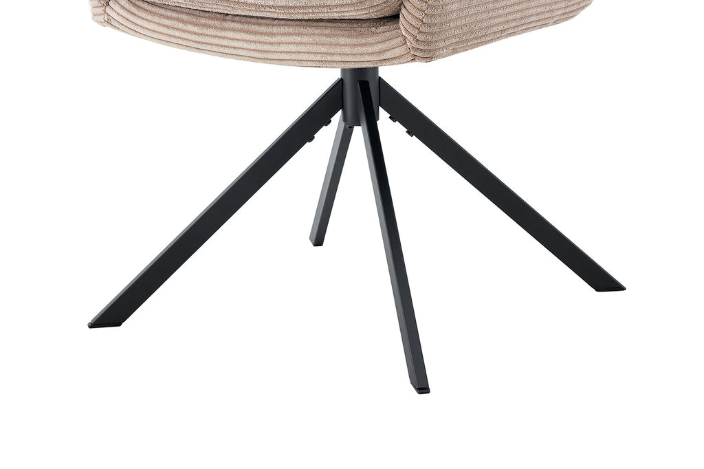 Dichtbij van de Stoel 'Luna' met draaibare functie en poten van metaal, bekleed met corduroy, geschikt voor Furndaily's veelzijdige meubelcollectie. Verpakt per twee.