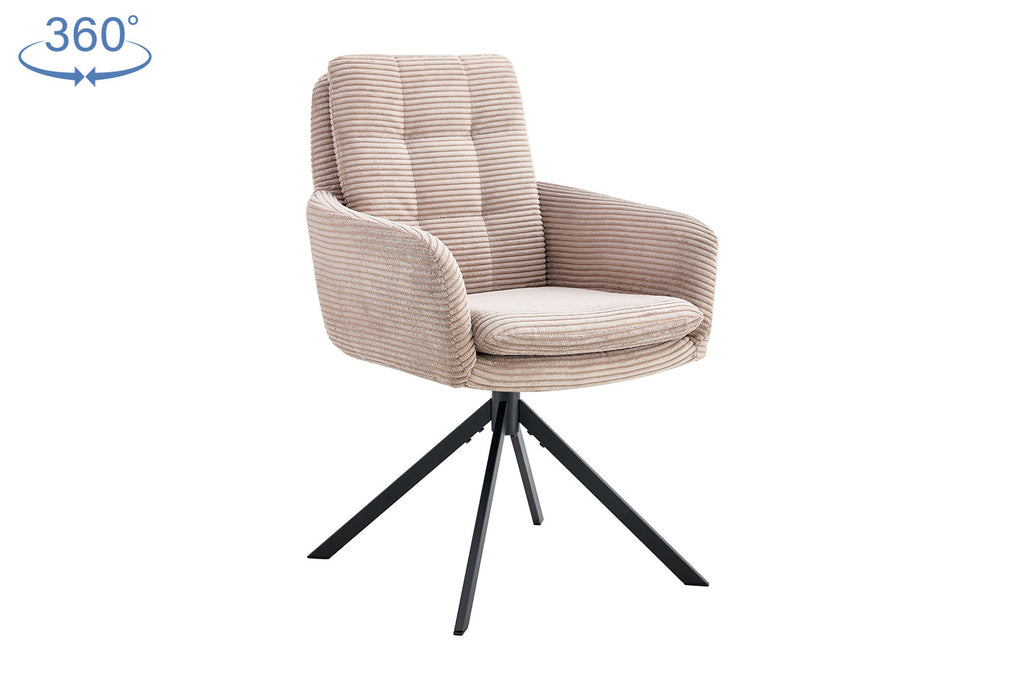 Stoel 'Luna' draaibaar, met beige corduroy bekleding en zwarte poten, ideaal voor elke ruimte in huis. Verpakt per twee.