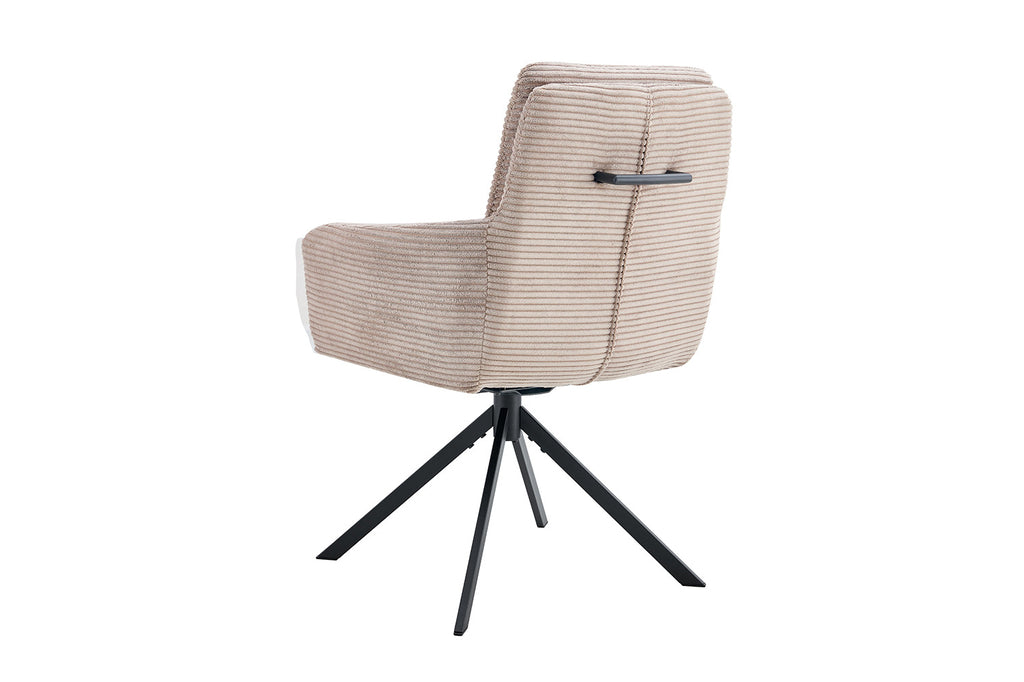 Stoel 'Luna' draaibaar met metalen poten en corduroy bekleding, close-up van het zitvlak, aangeboden door Furndaily, een winkel voor complete meubelassortimenten.