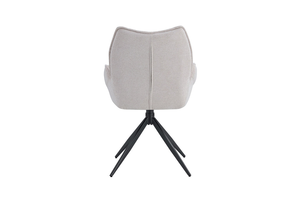 Stoel 'Mahi', draaibaar met zwarte poten en stoffen bekleding, beige, per set van twee. Geschikt voor diverse ruimtes in huis.