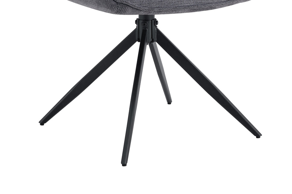 Stoel 'Mahi' draaibaar donkergrijs, close-up van stof en metalen poten, geschikt voor Furndaily's veelzijdige meubelassortiment.