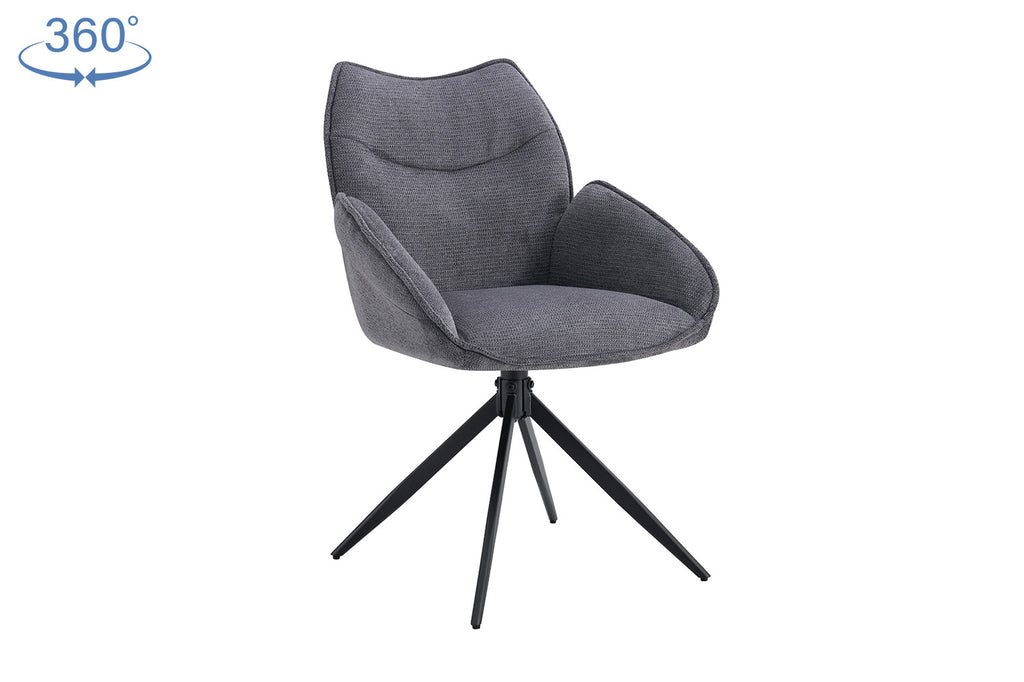 Stoel 'Mahi' Draaibaar tot 0, donkergrijs, met zwarte poten, set van twee, perfect voor veelzijdig gebruik in huis.