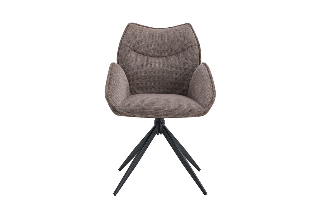Stoel 'Mahi' draaibaar met zwarte poten en armleuningen, bekleed met stof Ote Share 400, geschikt voor diverse woonruimtes. Verkrijgbaar in sets van twee.