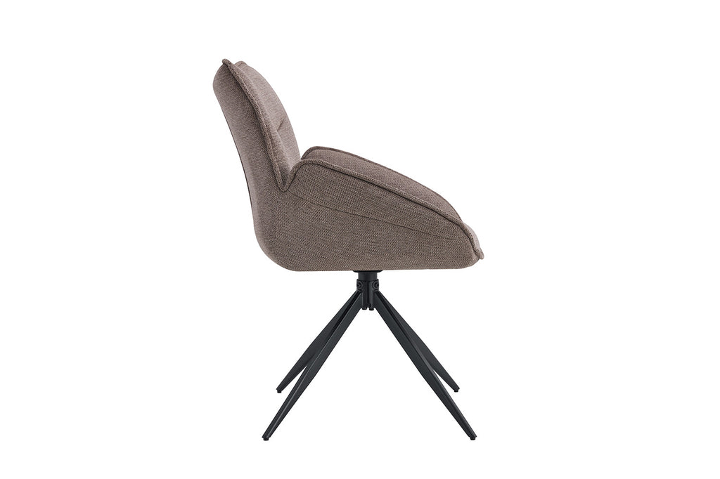 Stoel 'Mahi' Draaibaar tot 0 Stof Ote Share 400 Peper, een bruine stoel met hoge rugleuning en zwarte poten, ideaal voor elke woonruimte.