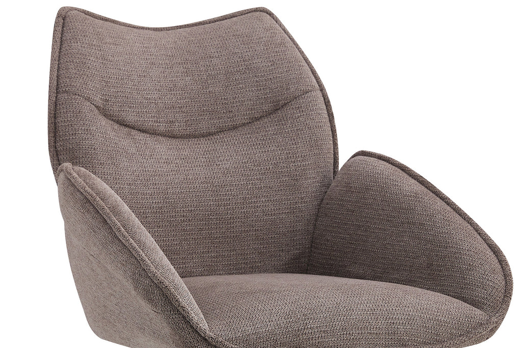 Stoel 'Mahi' draaibaar met metalen poten en stoffen bekleding, geschikt voor thuisgebruik, verkrijgbaar in sets van twee bij Furndaily.