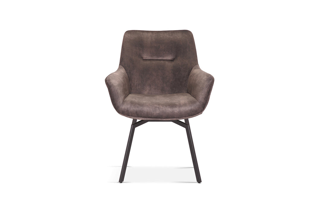 Stoel 'Modest' Draaibaar Fluweel Taupe met metalen poten en armleuning, bekleed met ribfluweel, perfect voor elke woonruimte.