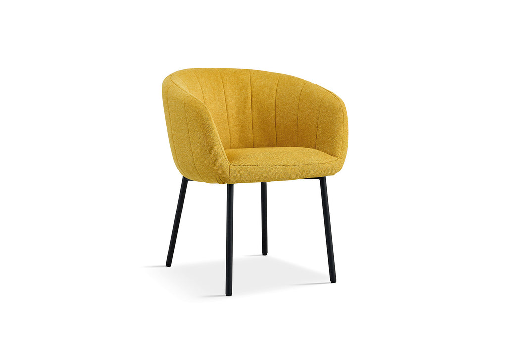Stoel 'Sevilla' Stof Geel met zwarte metalen poten en armleuningen, geleverd per twee in een doos.