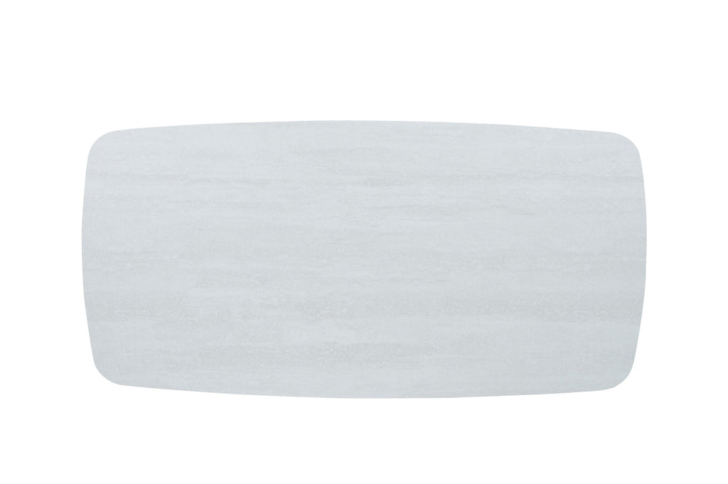 Tafel 'Apollo' 180 cm met wit rechthoekig oppervlak, Deens ovaal van steen, Baroque grijs, met gebogen rand.