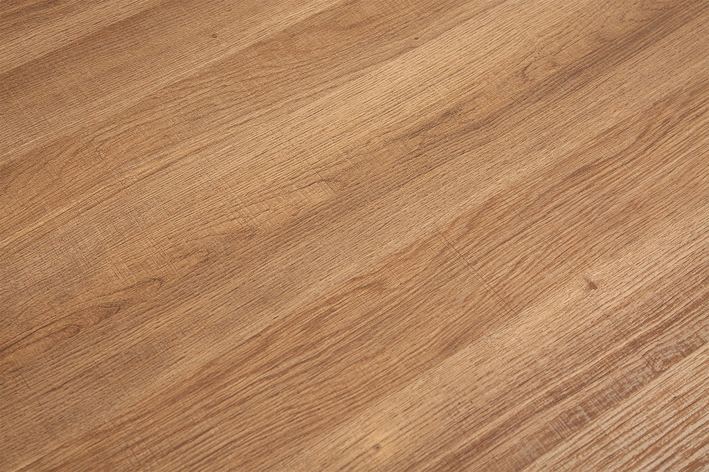 Tafel 'Lagos' 200 cm ovaal met een houtnerfstructuur, MDF mat, top 25 mm MDF met 3D-papier, zichtbaar als een gedetailleerd houtoppervlak.