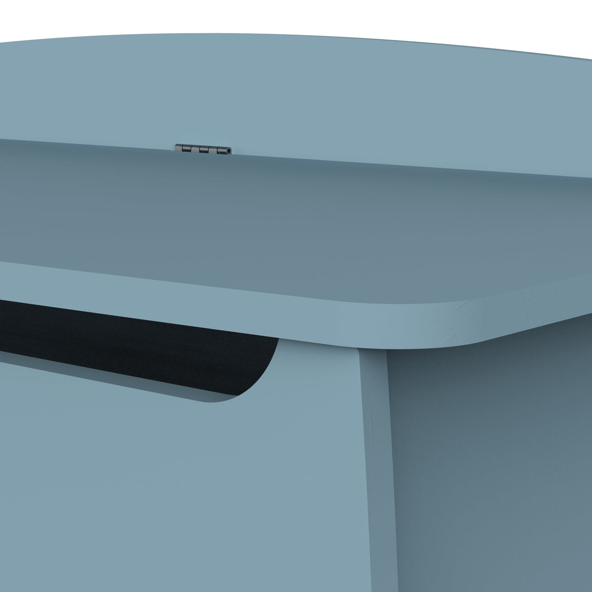 Opbergkist Firmiana Blauw met opklapdeur, ideaal voor kinderkamer of woonkamer, gelakt MDF, 80x39x59cm, geproduceerd in Frankrijk. Montage vereist.