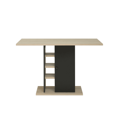 Oxford Tafel Met 4 Opbergvakken - Zwart / Eiken Look: moderne eetkamertafel met vier opbergvakken, ideaal voor kleinere ruimtes en geschikt voor vier tot zes personen.