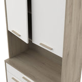 Aemely Keuken-buffetkast Napoli Wit met twee deuren, open nis, verstelbare planken en lade, ideaal voor keukenopslag en magnetronplaatsing.