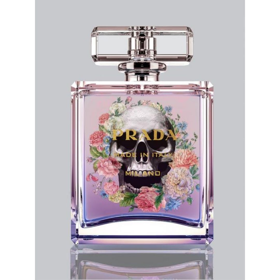 Glasschilderij Prada parfum fles 60x80 cm