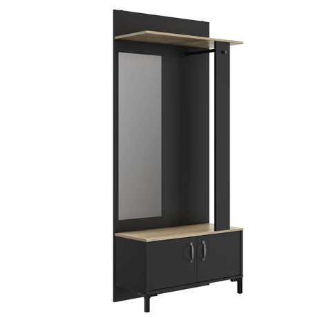 Garderobekast Store 190cm - Zwart/Eiken, een industriële kast met twee eiken planken en een zwart frame, perfect voor stijlvolle en praktische opbergruimte.