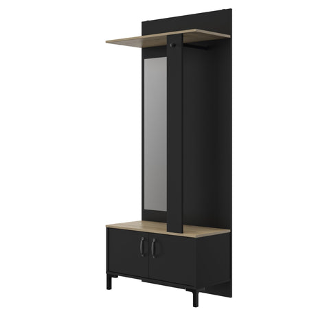 Garderobekast Store 190cm met zwart frame en eiken planken, industrieel ontwerp, twee deuren, praktische opbergruimte. Perfect voor elke ruimte in huis.